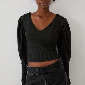 ZARA Voluminous Long Sleeve Metallic Black Top M